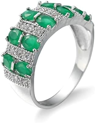 BCughia Anillo, Anillo Oro de Compromiso Mujer Blanco Ovalada Circonita Chapado en Oro Diseño de Mosaico Circular Cz Aniversario Anillos Mujer