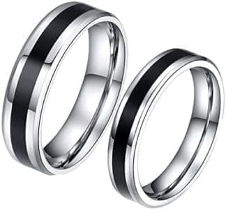 Homxi Anillo Mujer Anillos Hombre,Anillos Personalizables Pareja Anillos Pareja Acero Inoxidable Plata Negro 4/6MM con Redondo Pulido Anillo Alianza Pareja