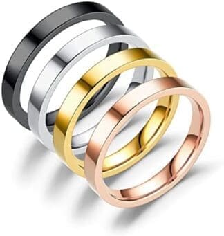Aotiwe Anillos Boda Acero Inoxidable, Anillos Parejas Juego de Cuatro Colores de 3mm Acero Inoxidable Acción de Gracias