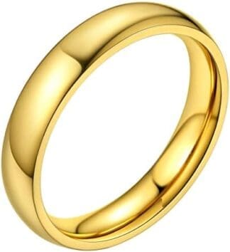 Anillo Pareja Clásico Tamaño 22,25, Anillo Hombre Mujer de Acero Inoxidable 4 mm, Anillo para Mujeres Hombres Simple de Color Dorado, Anillos para Parejas ?Compromiso Boda Aniversario