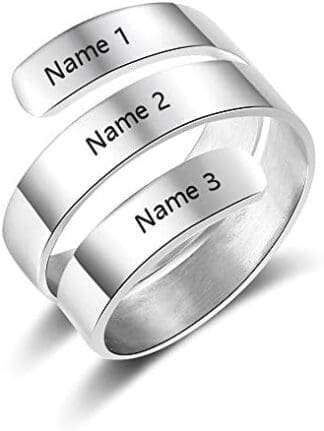 Gaosh Anillo giratorio de grabado personalizado 3 Nombre ajustable abrir BFF Anillo de madre, Regalo para aniversario Dia de san valentin (Silver, Acero inoxidable)