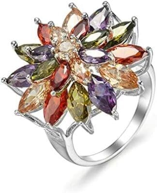 Banemi Anillos de Compromiso Mujer Plata, Anillos Bisuteria Vistoso Marquesa Zirconia Cúbica Chapado en Plata Anillo de Boda para Mujer Novia Talla 12-22