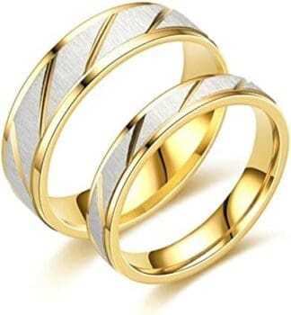Beydodo Anillos de acero inoxidable para parejas con grabado, anillos de boda dorados sin piedra mate, anillos de compromiso, alianzas de pareja