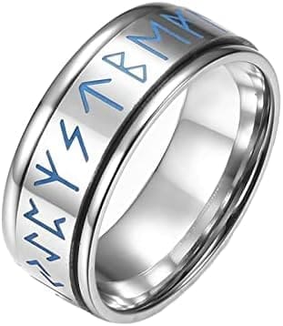 Epinki 8MM Anillo Inoxidable Hombre, Anillo Giratorio Vikingo Que Brilla en la Oscuridad Plata Anillo Antiestres
