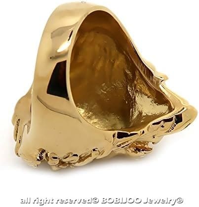 BOBIJOO JEWELRY - Anillo Anillo Anillo de Hombre de Cabeza de León Gitana Gitana Circo Chapado en Oro de Acero de Plata-Tono - Imagen 4