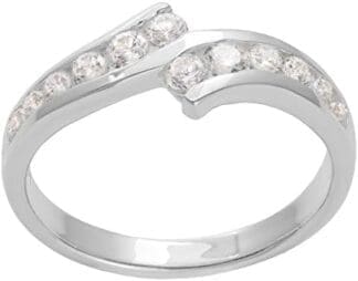 Silverly Anillo Mujeres en Plata de Ley .925 Banda Crossing Multi 12 Circonitas Cubica Blanco Línea