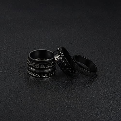 KALVICA 4 Piezas Anillos Hombre Mujeres Acero Inoxidable Anillos Giratorio Vikingo Runas Celtas Anillo de Cadena Negro Tamaño del Anillo 14-30(US7-13) - Imagen 4