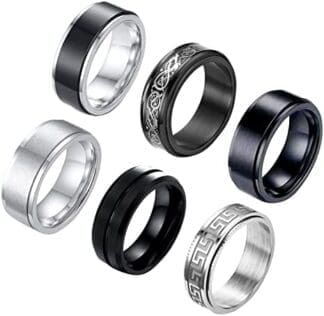 EVBEA Anillos Hombre 4-6 Piezas Anillo Antiestres Acero Inoxidable Vintage Punk Dragon Vikingo Cadena Negro Plata Pareja Anillas Joyas San Valentin Aniversario Cumpleaños Regalos para Mujer Unisex