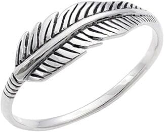 Hoja Estilo Vendimia Pluma Silverly Anillo Mujeres en Plata de Ley .925 Oxidada