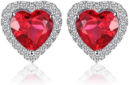 JewelryPalace Halo Pendientes Mujer Plata Oro 14k Oro Rosa, Corazón del Océano Pendientes de Tuerca 3.8ct Rubí Creado Rojo, Pendientes Pequeños Mujer Romántico Piedra, Pendientes Niña Joyas