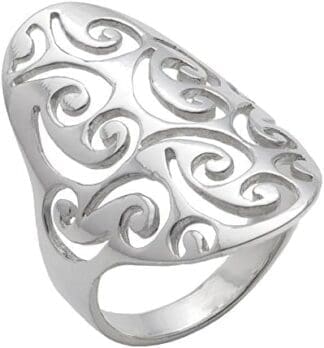 Silverly Anillo Mujeres en Plata de Ley .925 Banda Largo Filigrana Diseño Espiral Abierta 30 mm