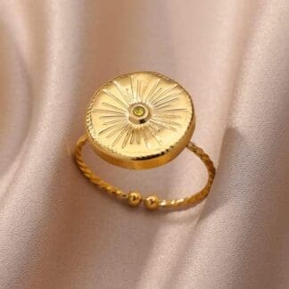 OIDIO Anillos Redondos de Sol para Mujeres y niñas, Anillo de Acero Inoxidable Ajustable de Color Dorado, joyería de Boda a la Moda