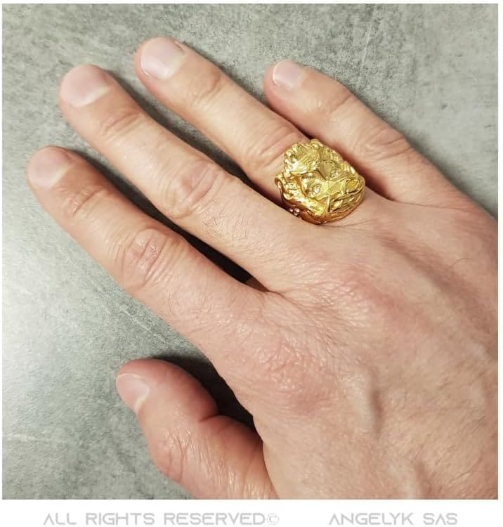 BOBIJOO JEWELRY - Anillo, Sello, Cara de Cristo, Acero Inoxidable, Diamantes Falsos Chapados en Oro - Imagen 5