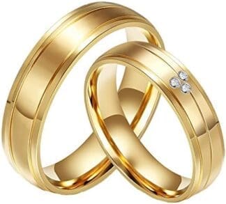 CARTER PAUL Bandas de boda anillo de oro 18K del acero inoxidable del diamante de la CZ plateado de la pareja