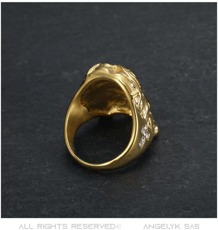 BOBIJOO JEWELRY - Anillo, Sello, Cara de Cristo, Acero Inoxidable, Diamantes Falsos Chapados en Oro - Imagen 4