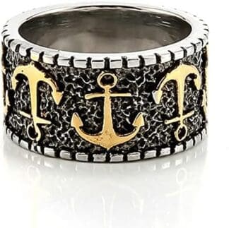 Anillo Extra Ancho de Ancla Vikinga para Hombre, Vintage Punk Aquaman Trident Totem Anillo de Acero Inoxidable Fundido, Nunca Se Oxida La Joyería Celta