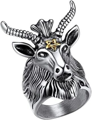 FaithHeart Anillo Lucifer Hombre Pentagrama Pentáculo Wicca Anillo Cerrado Acero Inoxidable 316L Tallas 7-12/14.5-27 Joyería Vintage Pagana Amuleto para Protección