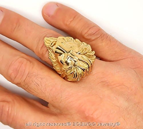 BOBIJOO JEWELRY - Anillo Anillo Anillo de Hombre de Cabeza de León Gitana Gitana Circo Chapado en Oro de Acero de Plata-Tono - Imagen 5