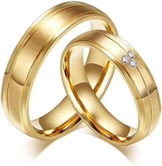 Blisfille 2 Piezas Anillo de Compromiso Oro Blanco y Diamante Acero Inoxidable de Cúbicos Zirconia La Boda Joyería de Compromiso para Hombre/Mujer Forma Redonda