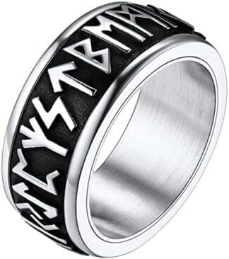 FaithHeart Anillo Hombre Runas Letras Nórdicas Acero Inoxidable 316L Joyería Religiosa Vikinga de Protección para Familias Anillo Hip Hop de Compromiso