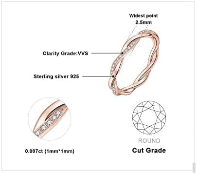 JewelryPalace Anillo de Cuerda Retorcido Plata con Circonitas, Anillo Giratorio Apilable Banda de Boda Diamante Simulado Mujer, Anillo Infinito Fino Promesa Clásico con Piedra, Joyeria Mujeres - Imagen 2