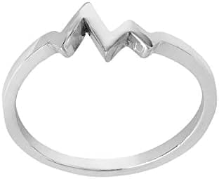 Silverly Mujer Anillo en Plata de Ley Esterlina .925 Corazón Pulso Ritmo Cardíaco Zig Zag