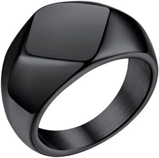 Bestyle Anillo de Sello Rombo/Octágono/Rectángulo, Anillos Personalizable de Nombres/Letra/Números de Atleta, Anillo de Moda Hip Hop Rock Punk, Anillo de Acero Inoxidable Tamaño 14,5-32,5