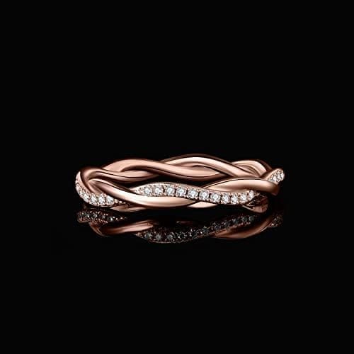 JewelryPalace Anillo de Cuerda Retorcido Plata con Circonitas, Anillo Giratorio Apilable Banda de Boda Diamante Simulado Mujer, Anillo Infinito Fino Promesa Clásico con Piedra, Joyeria Mujeres - Imagen 3