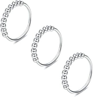 LOLIAS 3 Piezas Anillos Giratorios de Ansiedad con Anillos de Banda de Cuentas Juego de Anillos Fidget para Ansiedad Anillos Apilables Finos para Mujeres