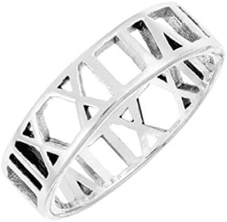Silverly 5.6 mm Numerales Romanos Anillo de Mujer en Plata de Ley .925