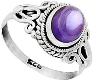 81stgeneration Anillo Vintage Estilo Amatista Oval Piedra Preciosa Mujer Plata de Ley Esterlina .925