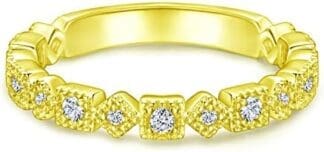 KnSam Mujer Anillo, Forma Geometrica Plata Circón Anillo De Bodas Plata