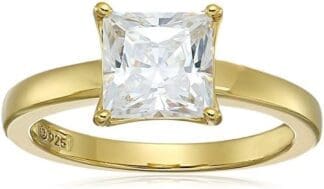 Amazon Collection Anillo solitario de plata de ley chapado en oro o platino talla princesa fabricado con circonitas cúbicas de Infinite Elements