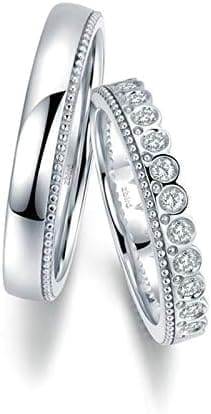 KnSam Anillo Oro Blanco de 18K, Corona de Princesa Príncipe Anillo de Bodas con Diamante Blanco 0.104ct, Anillo de Hombre Anillo de Mujer (Precio por 2 Anillos)