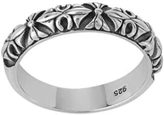 Silverly Anillo Patrón Estampado Detalle Etnico Mujer Plata de Ley Esterlina .925 Oxidada