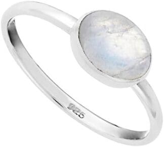 81stgeneration Anillo Piedra de Luna Oval Piedra Preciosa Apilable Mujer Plata de Ley Esterlina .925
