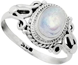 81stgeneration Anillo Vintage Estilo Piedra de Luna Oval Preciosa Mujer Plata de Ley Esterlina .925