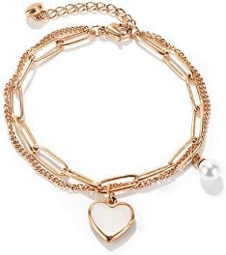 Pulsera para mujer de acero inoxidable con colgante de corazón.