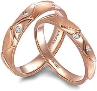 KnSam Anillo Oro Rosa de 18K, Irregular Forma Anillo de Bodas con Diamante Blanco 0.04ct, Anillo de Hombre Anillo de Mujer (Precio por 2 Anillos)