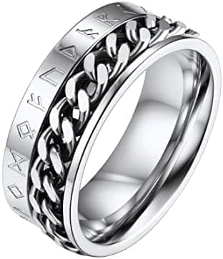 FaithHeart Anillo Runas Vikingas Hombre Acero Inoxidable 316L Anillo Giratorio Anti-estrés Anillo Hip Hop Joyería Religiosa Nórdica de Protección