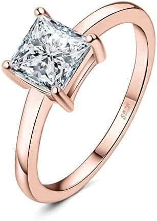 JewelryPalace Anillo Mujer Plata Solitario con Circonita Cuadrada Princesa Corte, Anillos Banda para Novios Diamante Simulado Apilable, Anillos de Compromiso Clasicos Mujer, Joyeria Mujeres