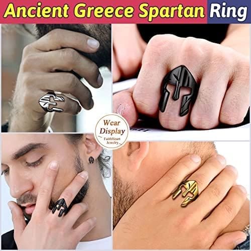 FaithHeart Anillo Casco Máscara Espartano para Hombre Acero Inoxidable 316L Anillos Simples de Moda para Dedos Joyería Vikinga de Guerreros Anillo Motorista de Parejas - Imagen 7