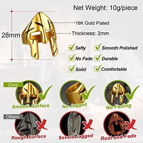 FaithHeart Anillo Casco Máscara Espartano para Hombre Acero Inoxidable 316L Anillos Simples de Moda para Dedos Joyería Vikinga de Guerreros Anillo Motorista de Parejas - Imagen 6