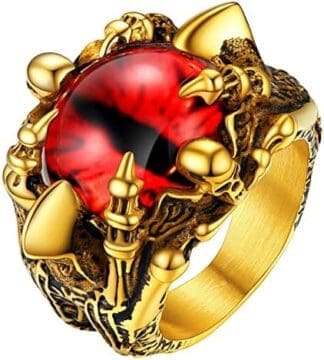 FaithHeart Anillo Mal de Ojo de Color Rojo Anillo Hip Hop Acero Inoxidable 316L para Hombres Garra Mano de Díos de Muerte Joyería Vintage para Jovenes
