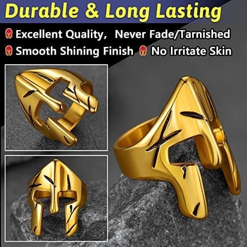 FaithHeart Anillo Casco Máscara Espartano para Hombre Acero Inoxidable 316L Anillos Simples de Moda para Dedos Joyería Vikinga de Guerreros Anillo Motorista de Parejas - Imagen 4