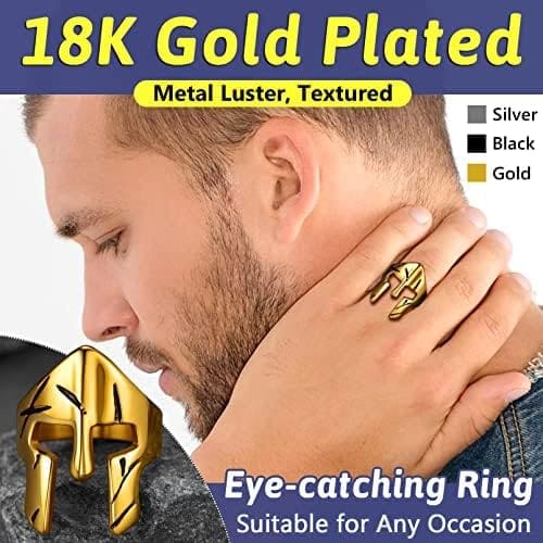 FaithHeart Anillo Casco Máscara Espartano para Hombre Acero Inoxidable 316L Anillos Simples de Moda para Dedos Joyería Vikinga de Guerreros Anillo Motorista de Parejas - Imagen 2