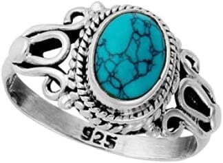 81stgeneration Anillo Vintage Estilo Turquesa Simulada Oval Mujer Plata de Ley Esterlina .925