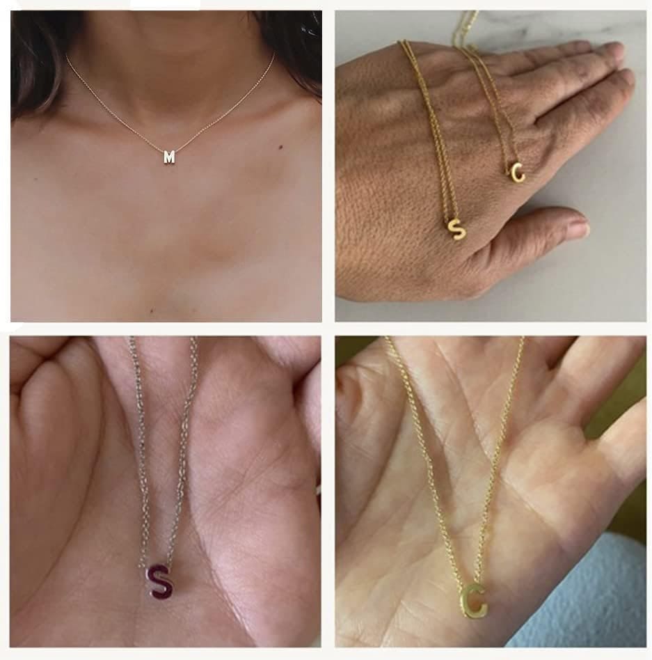 Collar para mujer con letra inicial con Hermosa caja de regalo. Acero inoxidable Colgantes con letras bisutería barata sobre con mensaje original Amigos Novios - Imagen 7