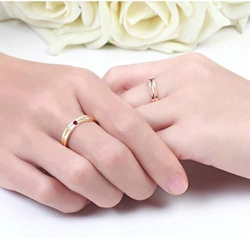 KnSam Anillo Oro de 18K, Línea Forma Anillo de Bodas con Rubí Rojo 0.05ct, Anillo de Hombre Anillo de Mujer (Precio por 2 Anillos) - Imagen 2