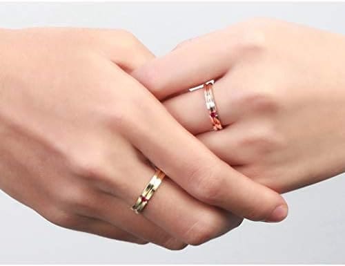 KnSam Anillo Oro de 18K, Línea Forma Anillo de Bodas con Rubí Rojo 0.05ct, Anillo de Hombre Anillo de Mujer (Precio por 2 Anillos) - Imagen 3